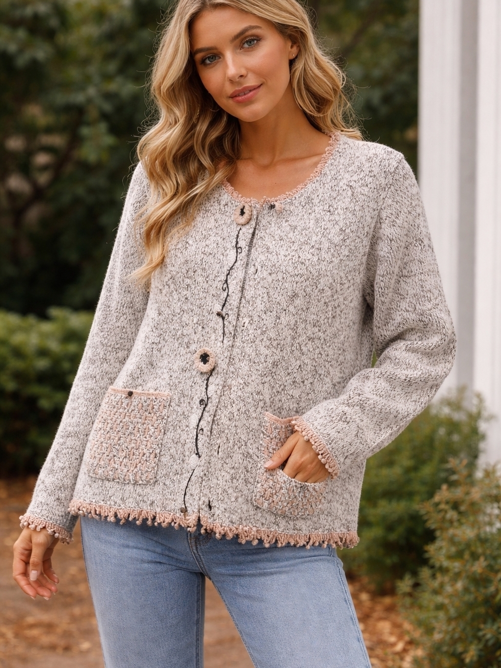 Cozy Taupe Knit Button-Front Sweater Cardigan